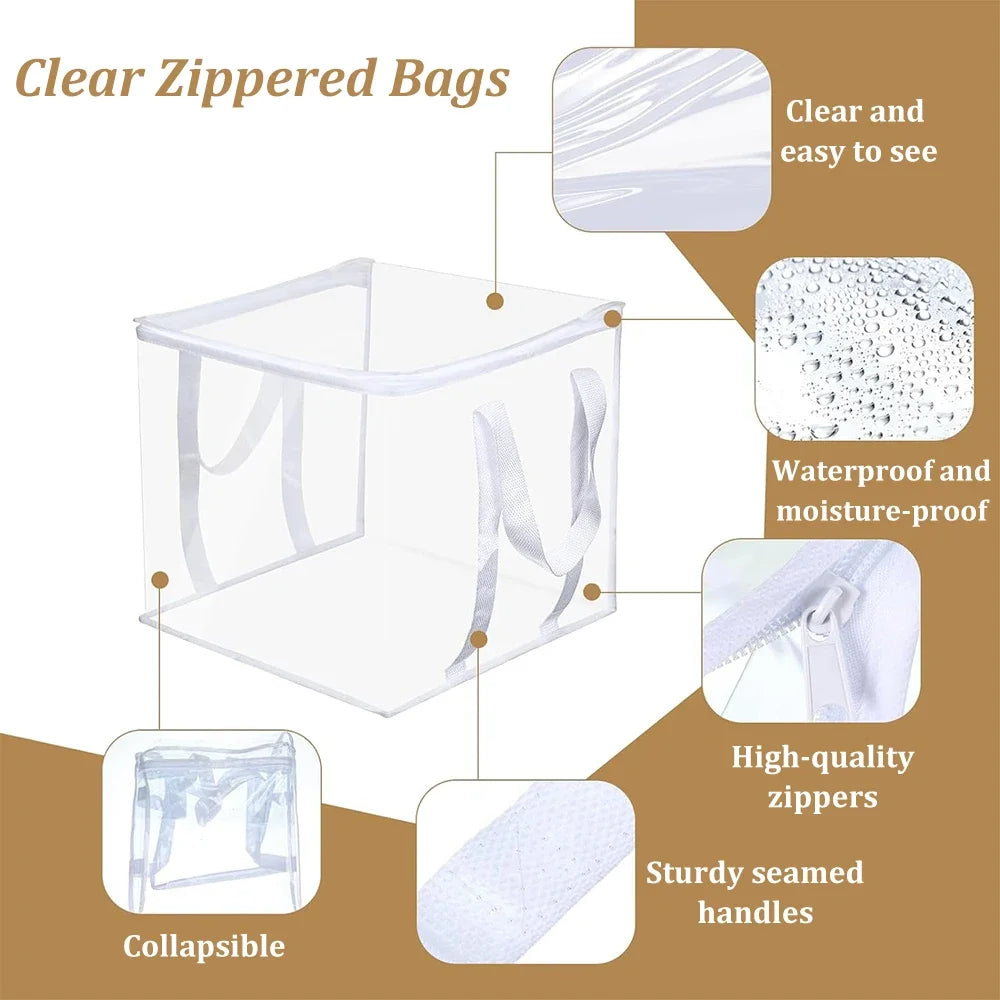 sacs rangement transparent pliables multi usages très transparent moderne pratique double fermeture glissière poignées