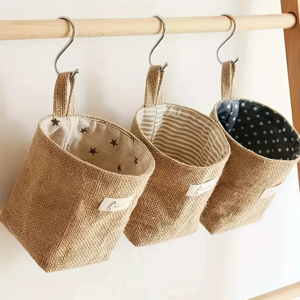 sac main toile jute rayé étoiles noires rustique boho chic anneau métallique beige gris