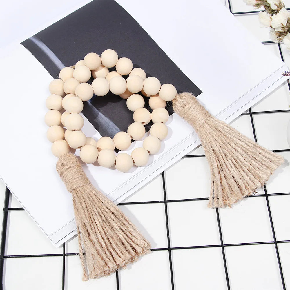 bois boho chic tassel coton beige clair décoration murale moderne ornement rondes lisses