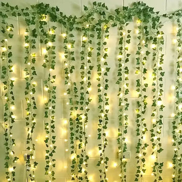 guirlande lumineuse feuilles vertes lierre lumière blanche moderne décoration chambre vacances télécommande usb