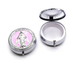 miroir compact argenté bleu doré violet rose religieux classique vierge marie texte