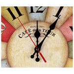 horloge murale vintage rustique couleurs vives chiffres grands effet vieilli analogique