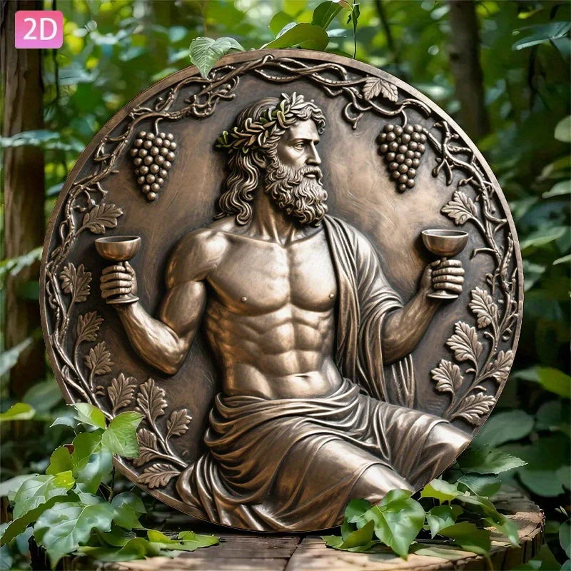 décoration murale relief bronze homme couronné coupes vignes raisins grec classique chambre salon jardinet