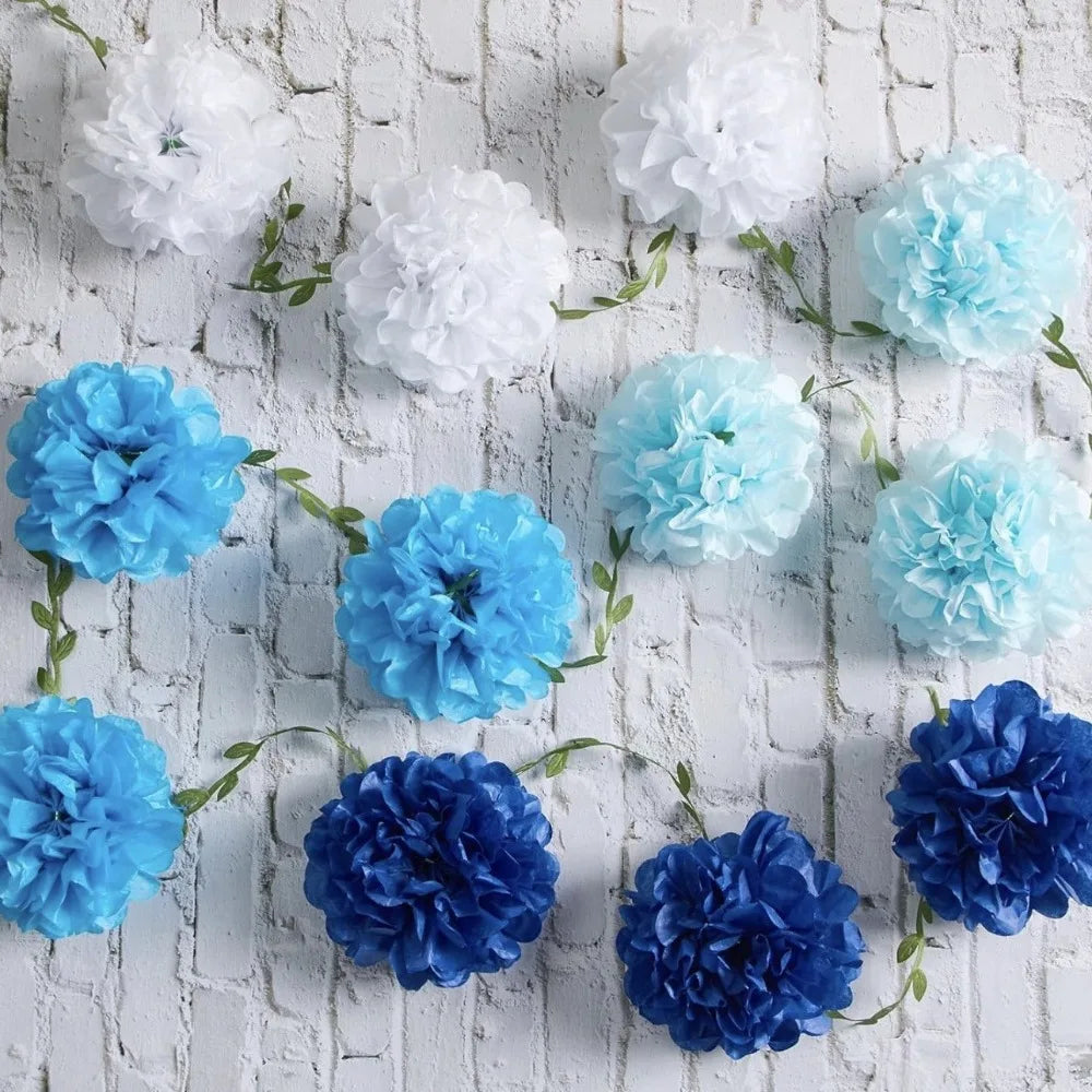 guirlande fleurs artificielles pompons rose blanc bleu modernes 2.5m pièces festive intérieure