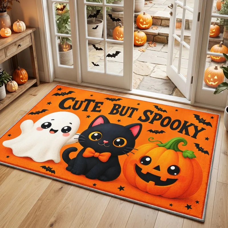 tapis halloween fantômes chats citrouilles sorcières étoiles lunes orange noir blanc rose violet