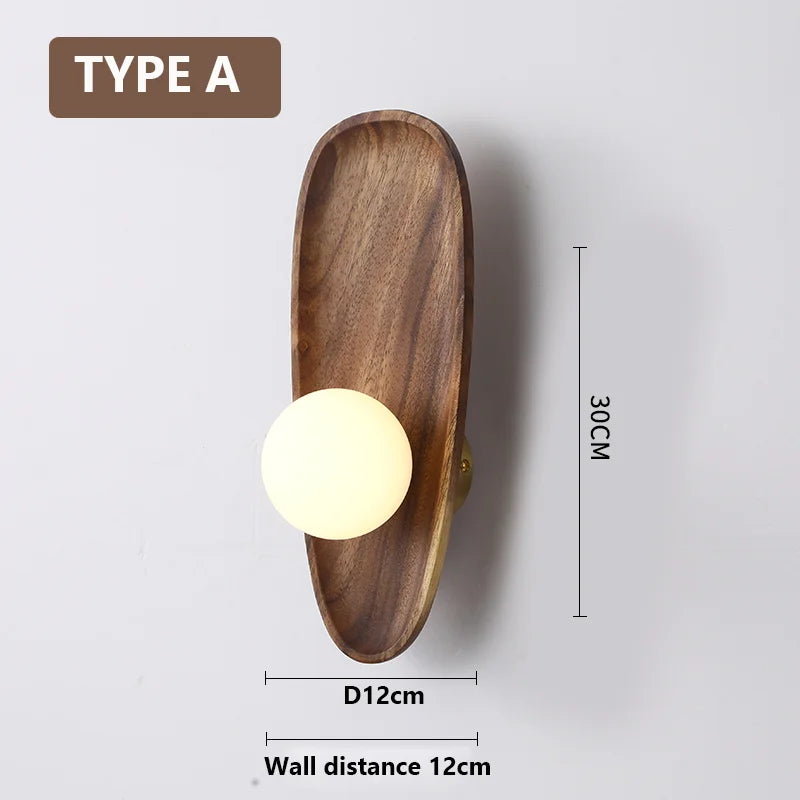 applique murale moderne minimaliste bois globe lumineux blanc anneau doré chambre salon étude