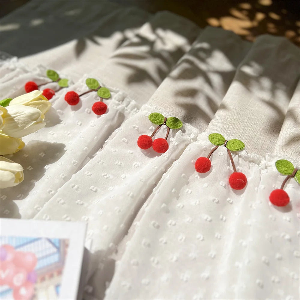 rideau blanc pois cerises relief polyester translucide decoratif rustique cuisine chambre fenetre