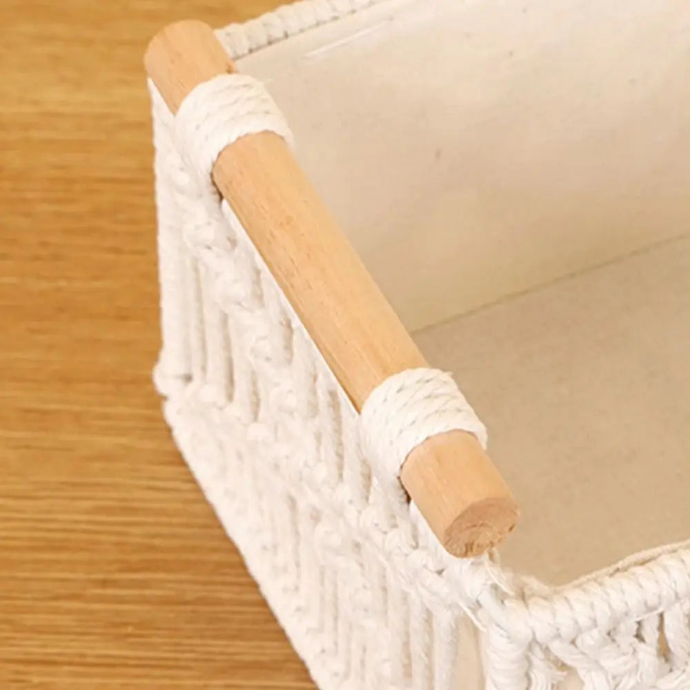 panier rangement tressé bohème motif floral blanc crème robuste utilisation multiple empilable rustic