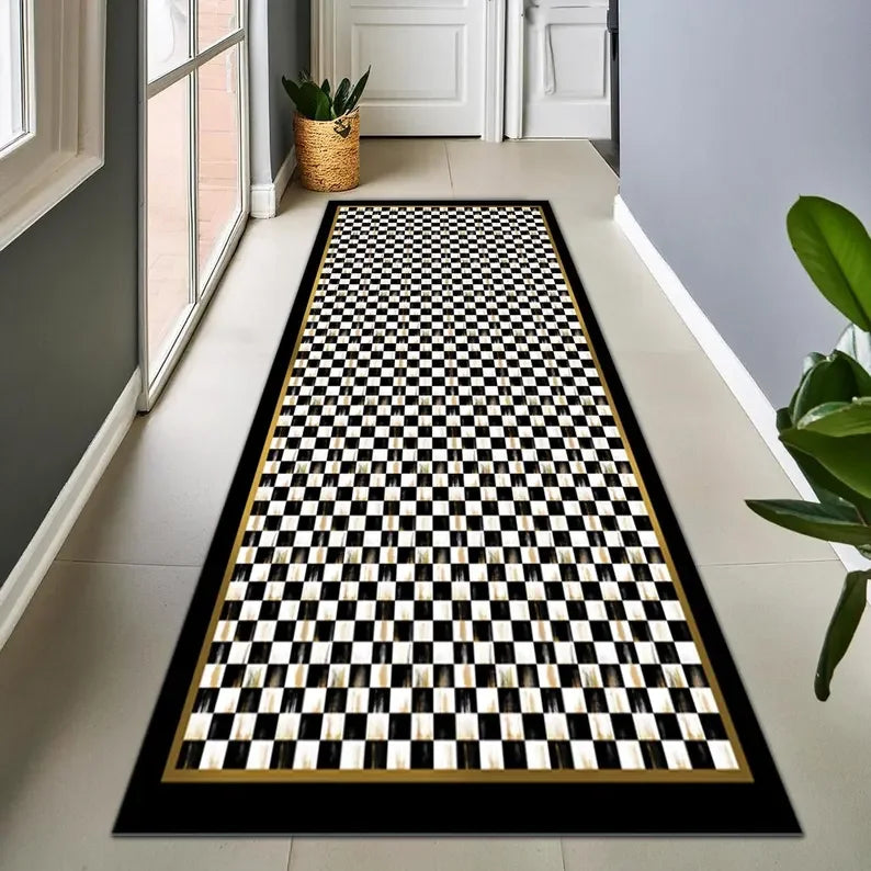 tapis moderne noir blanc rayures salon chambre salle bain lavable polyester aubusson