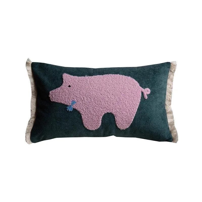 housse coussin brodée porc chien animaux motifs doux lit polyester coton respectueux environnement christmas