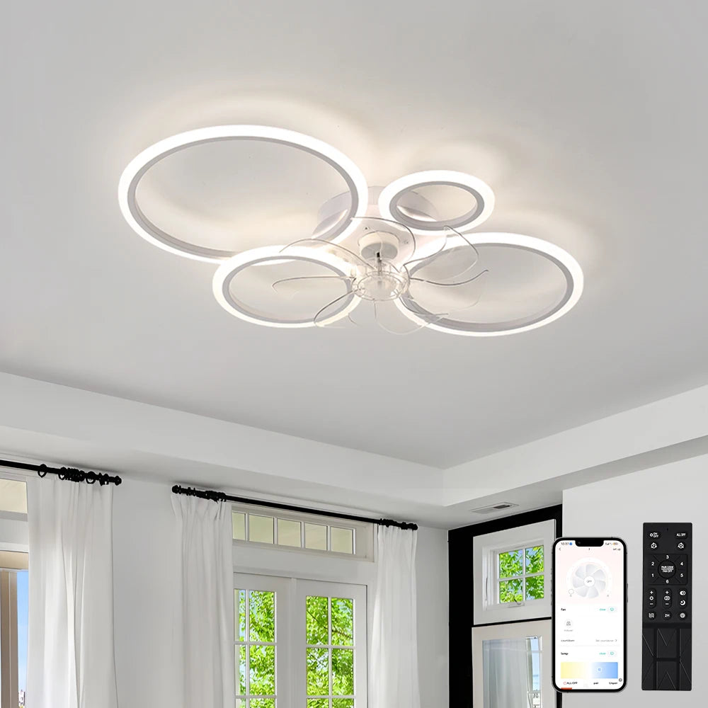 ventilateur led moderne blanc télécommande luminaire salon chambre contemporain