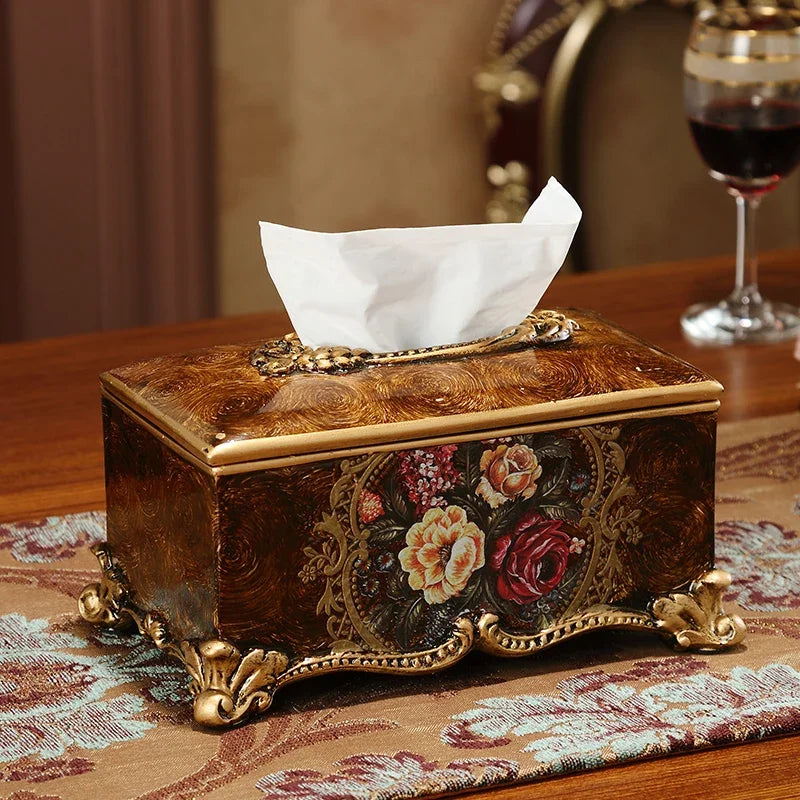 décoration table résine or marron fleurs classique vase boîte mouchoirs cendrier fruits bouquets