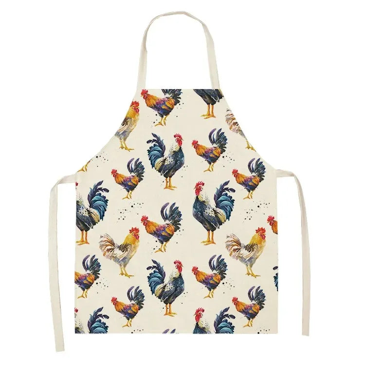 tablier adulte moderne motif coqs colorés élégants blancs coton lin sanitaire