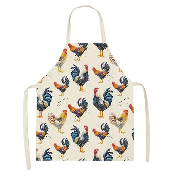 tablier adulte moderne motif coqs colorés élégants blancs coton lin sanitaire