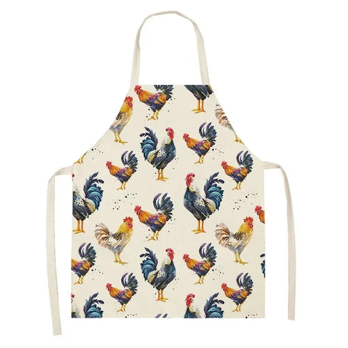 tablier adulte moderne motif coqs colorés élégants blancs coton lin sanitaire