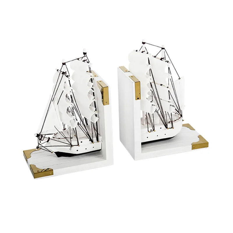 support livres bateau voiles transparentes clips dorés moderne décoratif noir blanc