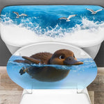 cache siège toilette adhésif oiseaux canard poussins vague eau blanc bleu marron jaune gris