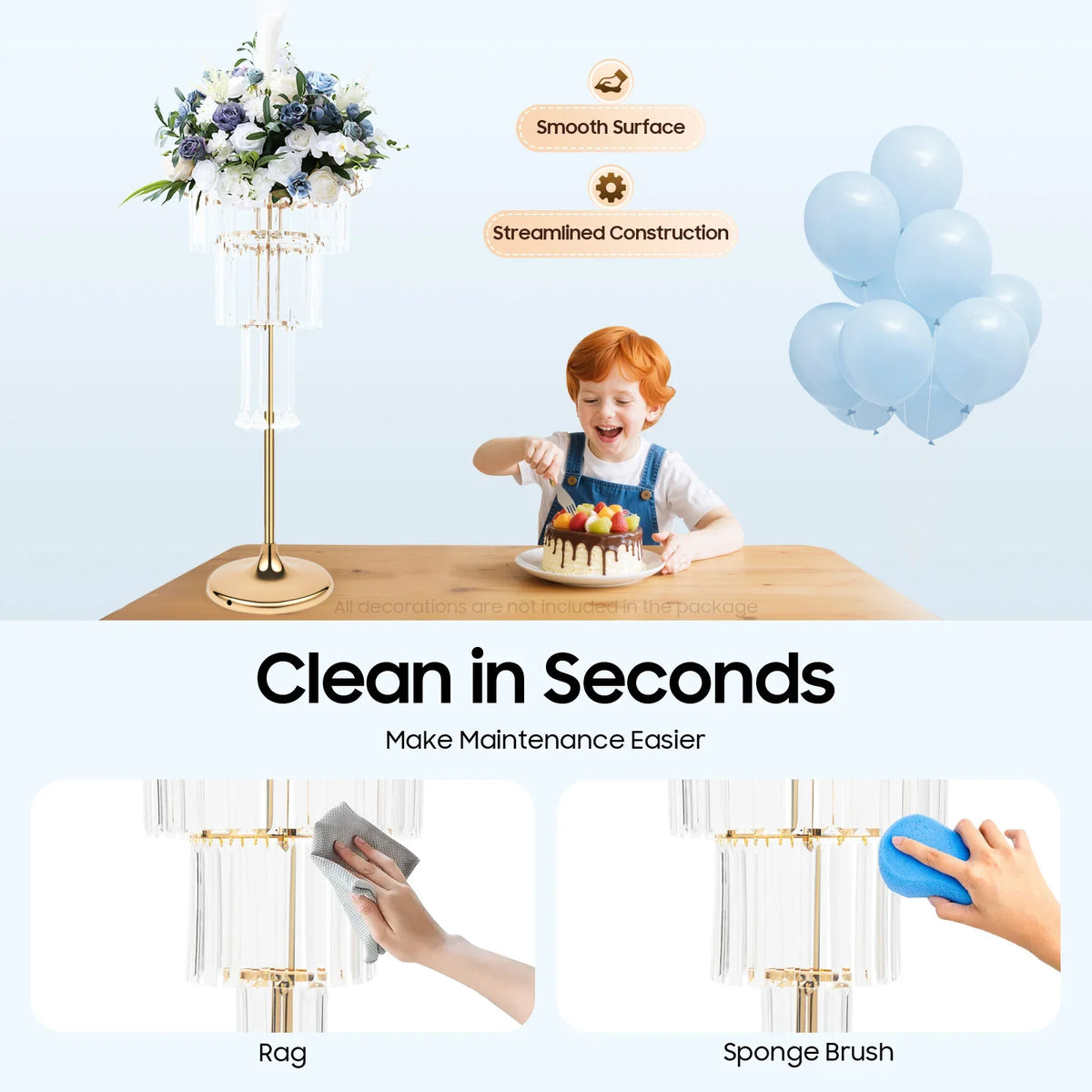 présentoir décoration transparent or blanc fleurs ballons bougies festif élégant mariageDecorationSupportFleursPendantsBrillants