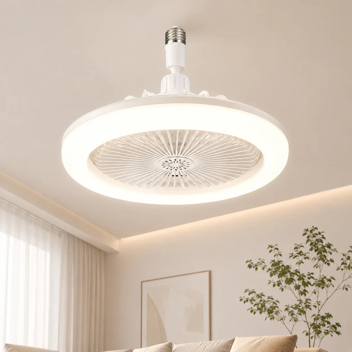 ventilateur blanc moderne grille ventilation lampe led rotative e27