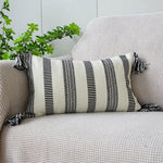 coussin carré boho noir blanc motif géométrique tassel polyester amovible lavable