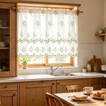 rideau blanc brodé fleurs semi transparent classique anneaux vert rose jaune beige