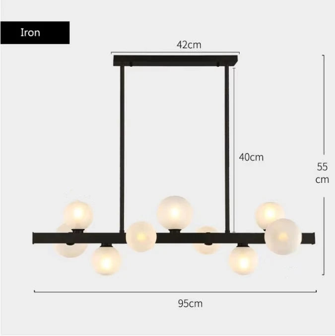 suspension lumineuse moderne or blanc boules translucides chaines interrupteur tactile