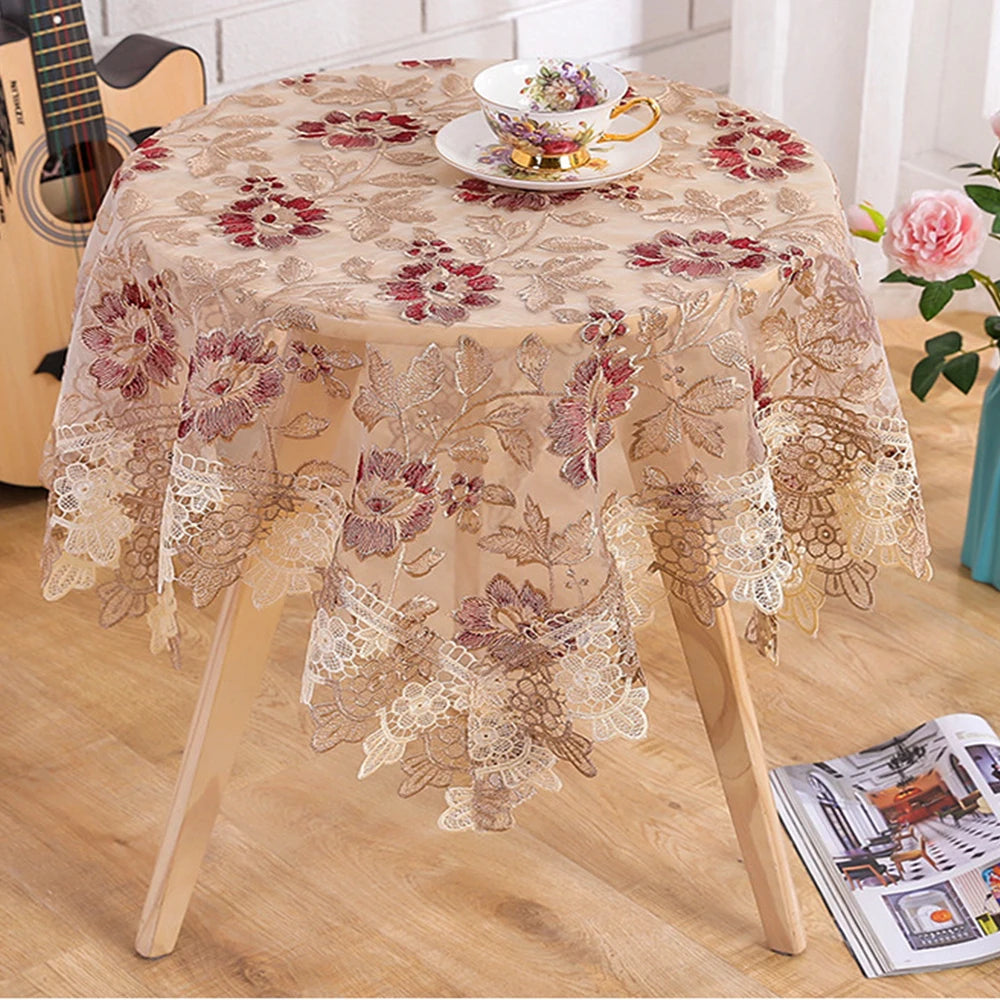 nappe table fleur brodée polyester imperméable rectangle classique romantique beige roseclair