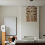 Suspension lumineuse moderne franges chaînes métalliques beige noir