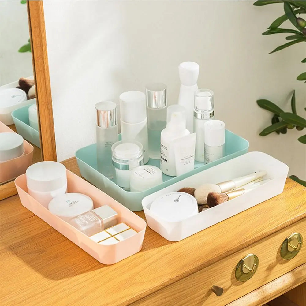 boîtes rangement blanc gris bleu rose modernes empilables lisses opaques cosmétiques bijoux