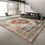 tapis bohème vintage bleu beige rouge ornements floraux bordure ornée antidérapant facile entretien