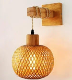 lampe suspension moderne tissage rotin finition bois naturel ampoule e26 cordon corde nylon vis
