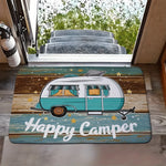 tapis sol camping car étoiles vintage fond bois bleu blanc résistant