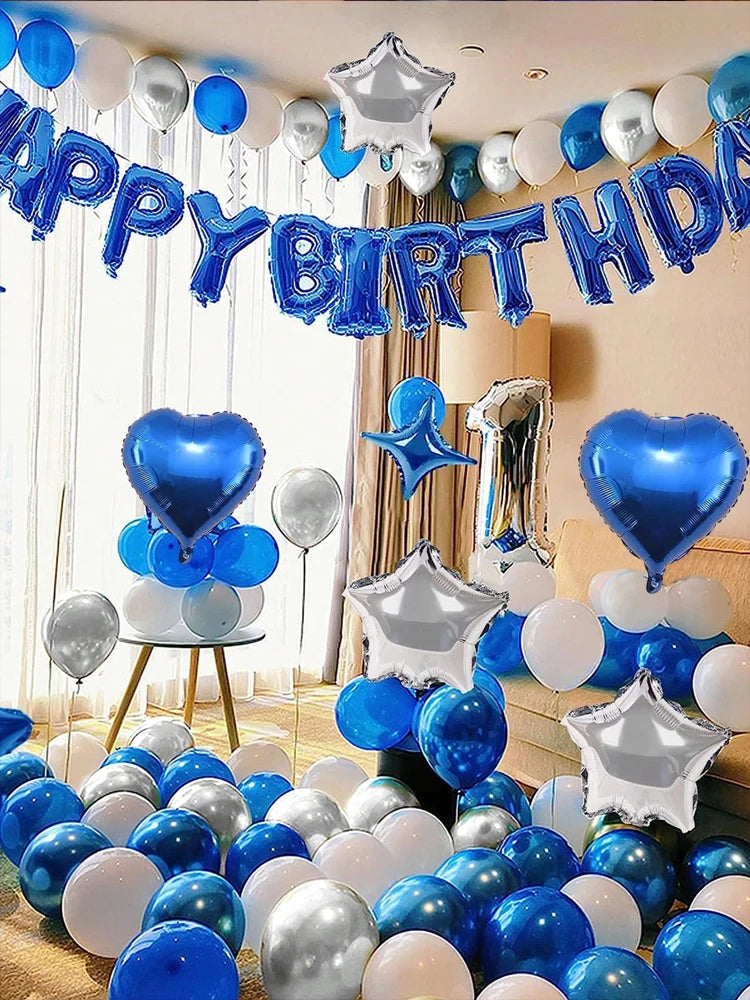 Bannière joyeux anniversaire bleue pour fête