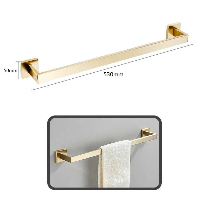accessoires salle bain ensemble porte serviettes moderne finition dorée métal alliage aluminium fixations murales