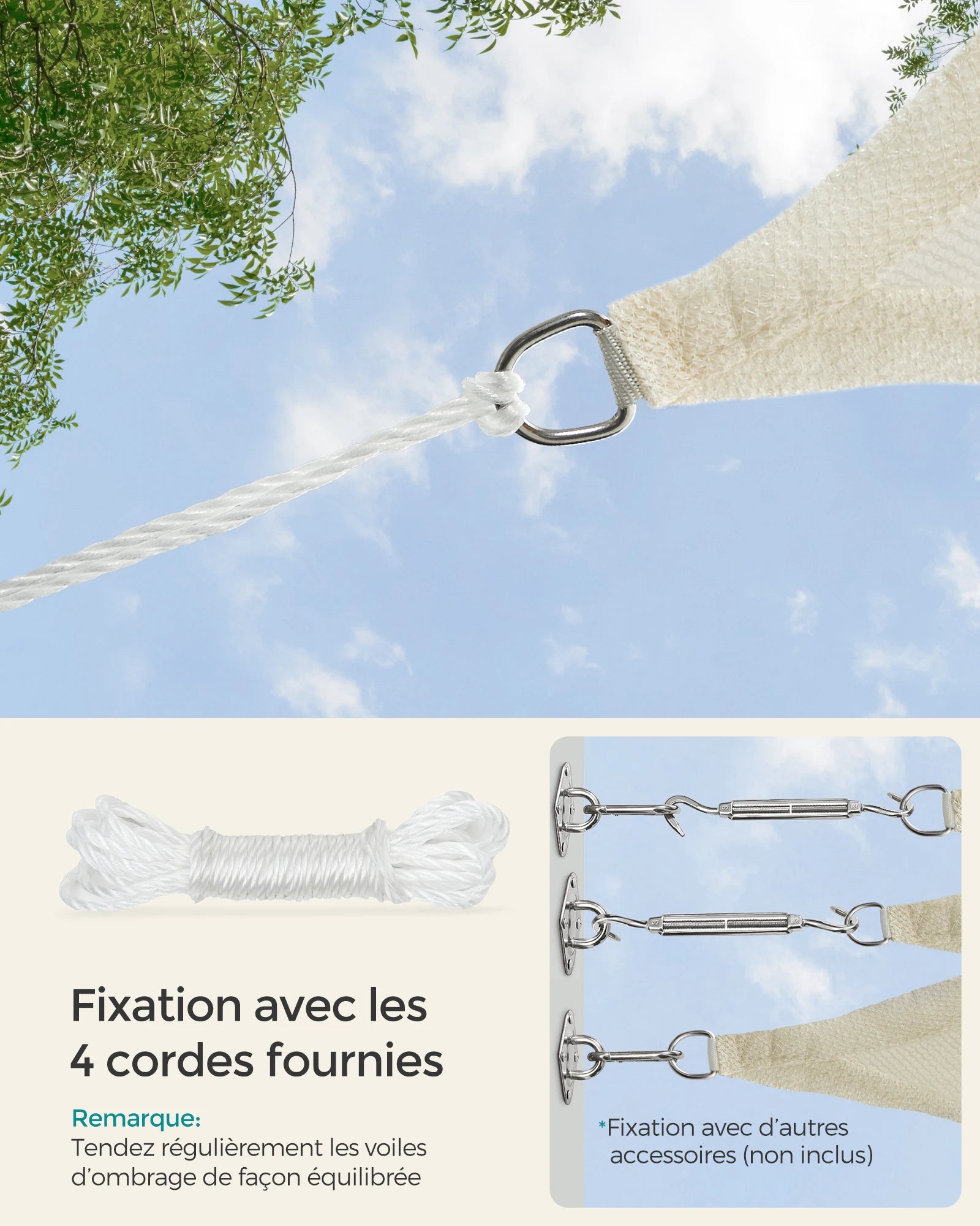Voile d'ombrage blanche utilisée en camping