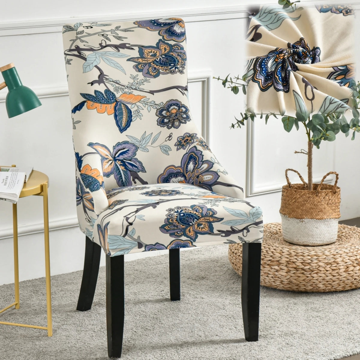 housse chaise velours extensible imprimé floral fauteuil salle manger moderne décoration