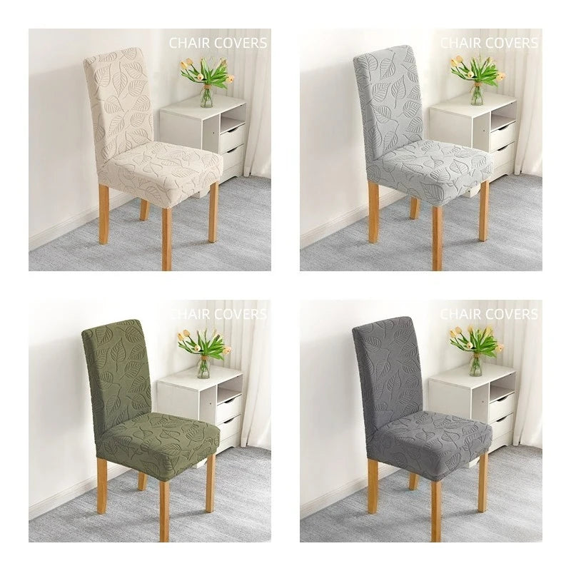 housse chaise extensible motif feuilles gris moderne salle manger salon mariage