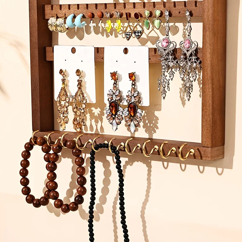 porte bijoux mural bois naturel moderne clips magnétiques boucles doreilles multicolores rusticangement exposant rangement
