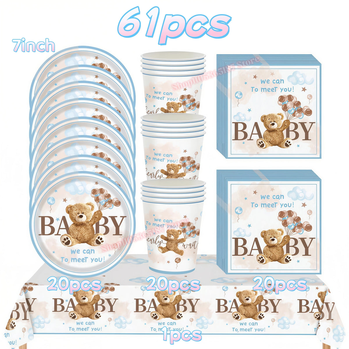 assiettes jetables anniversaire ours enceinte ballons napkins tablecloth thème bébé festive