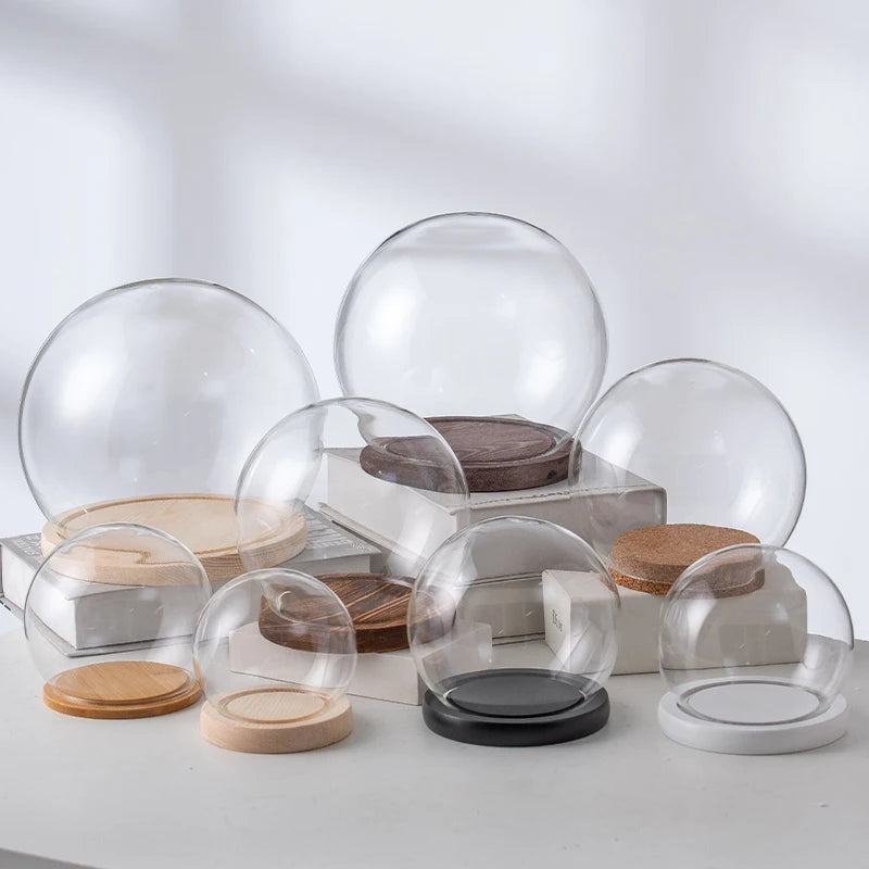 boule verre transparent socle bois décoration d'intérieur moderne objet d'exposition moderne