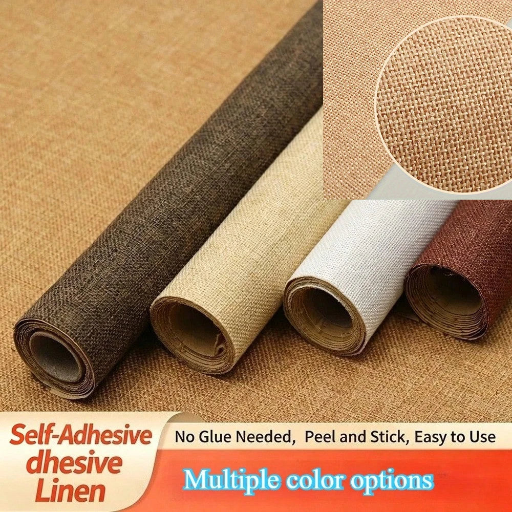papier autocollant toile jute rustique marron foncé beige clair blanc imitation lin naturel 148cm