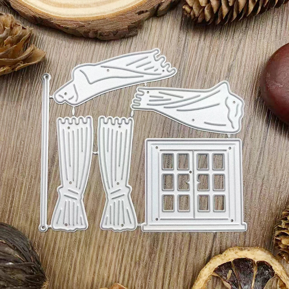 découpe métallique blanc rideaux fenêtre carreaux scrapbooking halloween décoration intérieure simple minimaliste tige
