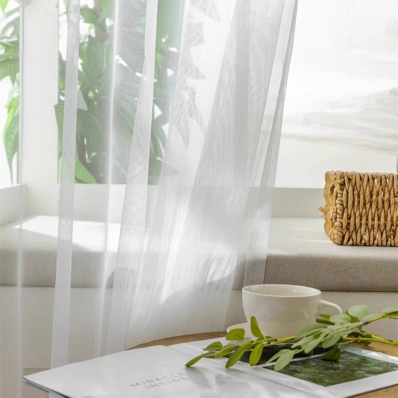 rideau blanc transparent tulle rayures moderne maison hospitalière machine laver