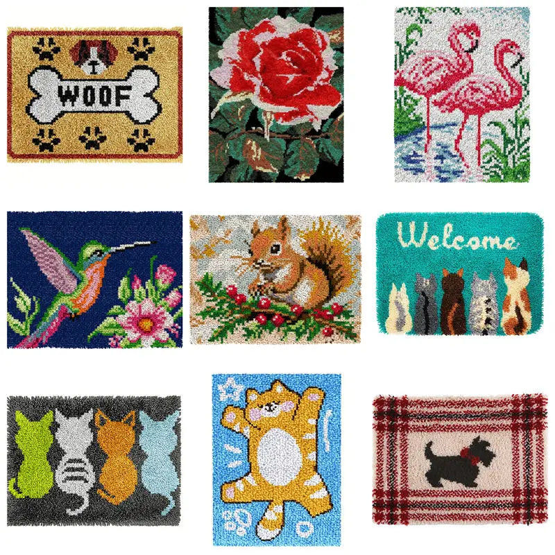 kit broderie tapis décoratif fait main motif animaux fleurs coton loisirs créatifs adulte