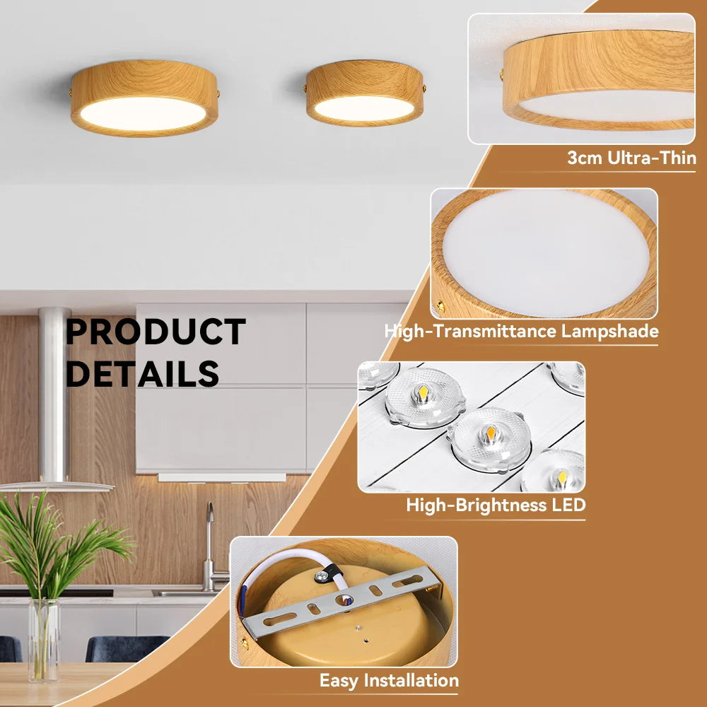 Downlight bois naturel moderne couleurs mémoire led haute luminosité facile