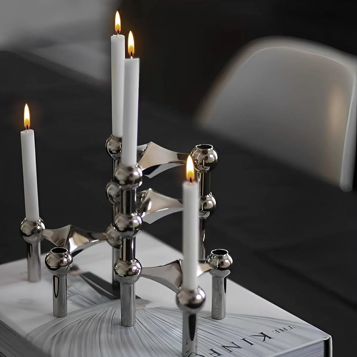Support bougie argenté moderne modular géométrique contemporain décoration table mariage