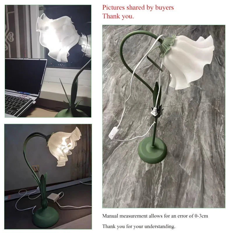 lampe table moderne vert clair acrylique transparente fleurs blanches floral prise ue câble électrique