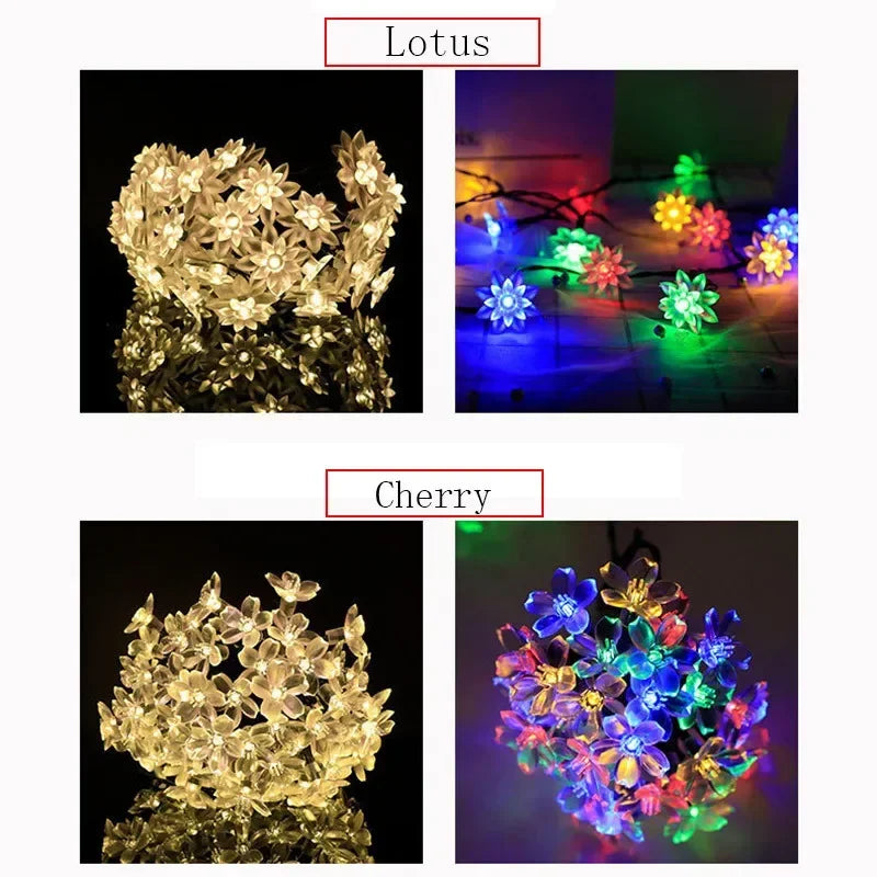 guirlande lumineuse solaire fleurs lotus led decoration jardin exterieur terrasse nuit decoratif