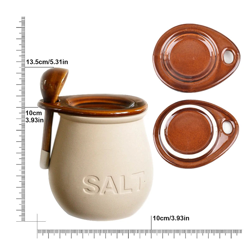 pots sel sucre céramique vintage embossé rouille crème cuillères bois fixées ensemble rustic farmhouse