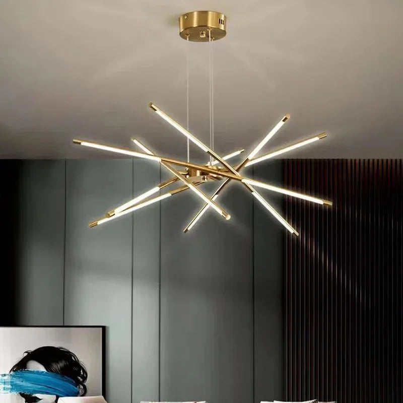 suspension lumineuse or blanc moderne sources lumineuses étoile lignes droites